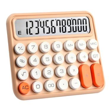 Imagem de Calculadora rosa, calculadora fofa em cores doces, calculadora mecânica inspirada em máquina de escrever com tela LCD grande e de 12 dígitos, calculadora de botão grande, calculadora de mesa Cáq