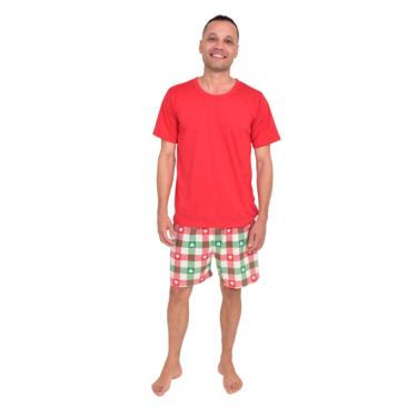 Imagem de Pijama Adulto Masculino Verão Curto Natal Homem Natalino Xadrez  masculino