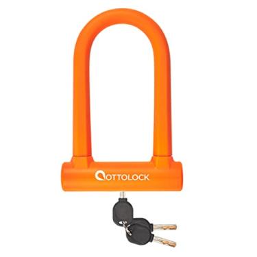 Imagem de OTTOLOCK Sidekick Compact U-Lock - Trava em U para bicicleta resistente antifurto com chaves, revestido de silicone, acessórios de bicicleta, laranja
