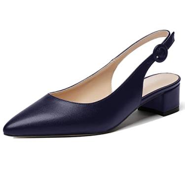 Imagem de WAYDERNS Sapato feminino bonito tira ajustável com tira no tornozelo fivela de escritório sólida fosco bico fino grosso salto baixo 3,8 cm, Azul marinho, 13