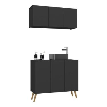 Imagem de Conjunto Gabinete De Banheiro E Armário Aéreo Retrô Mp5055 Preto natural