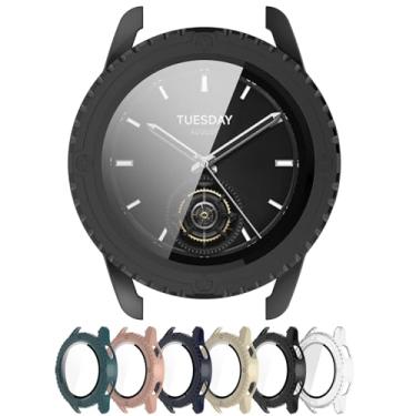 Imagem de AWADUO Capa protetora de PC de cobertura total para smartwatch com protetor de tela de vidro temperado compatível com Xiaomi Watch S3, macia e durável (preto)