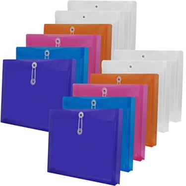 Imagem de Envelope de cordão de poliéster tamanho A4 com reforço expansível, pastas de arquivos reutilizáveis de poliéster transparente organizador de documentos de papel para escritório, escola, casa, pacote