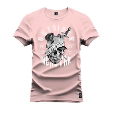 Imagem de Camiseta Casual 100% Algodão Estampada Ousider Caveira Rosa M