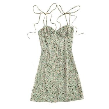 Imagem de Floerns Vestido feminino de verão com alça de amarrar floral evasê, Verde, GG