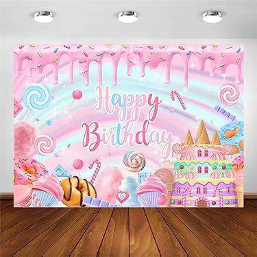 Imagem de Avezano Candyland Party Backdrop Donut Party Decorações Dois Doces Um Aniversário Donut Sorvete Photoshoot Banner para Meninas Candy Land Pirulito Feliz Aniversário Foto Fundo (2,1 x 1,5 m)