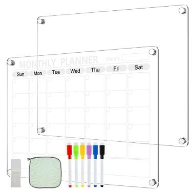 Imagem de NF Conjunto de calendário magnético de acrílico transparente, quadro em branco, apagável a seco, com 6 canetas marcadoras, suporte para canetas, toalha reutilizável, planejador mensal/semanal para