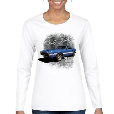 Imagem de Camiseta feminina de manga longa Cobra Shelby azul vintage GT500 American Racing Mustang Muscle Car Performance Powered by Ford, Branco, 3G