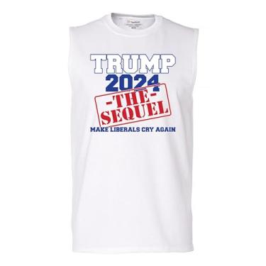 Imagem de Tee Hunt Camiseta masculina Trump 2024 The Sequel Muscle Make Liberals Cry Again MAGA President 47 FJB Let's Go Brandon Republican, Branco, XXG