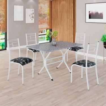 Imagem de Conjunto Sala de Jantar Mesa Retangular 100x60cm Tampo Granito Ocre 4 Cadeiras Paraty Preto Floral / Branco