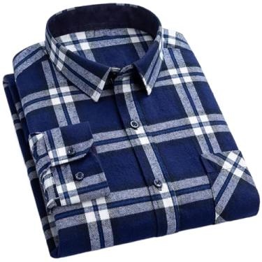 Imagem de Camisas xadrez de flanela para homens primavera algodão fácil de cuidar, não passar a ferro, roupas casuais, camisas de negócios, 805, G