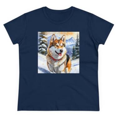 Imagem de Camiseta feminina de algodão peso médio Chinook 'Sled Dog', Azul marino, XXG
