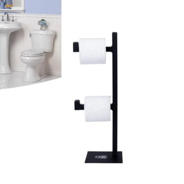 Imagem de Suporte duplo para papel higiênico com reserva de chão em aço inoxidável preto