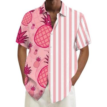 Imagem de Camisa masculina casual solta manga curta camisa de praia justa manga longa camisas para homens, rosa, XXG
