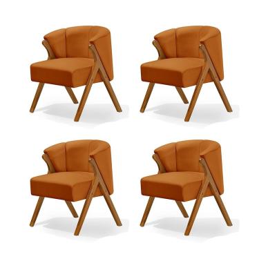 Imagem de Kit 4 Poltronas Luxo Moderna Luna Pés em Madeira Maciça Veludo Terracota