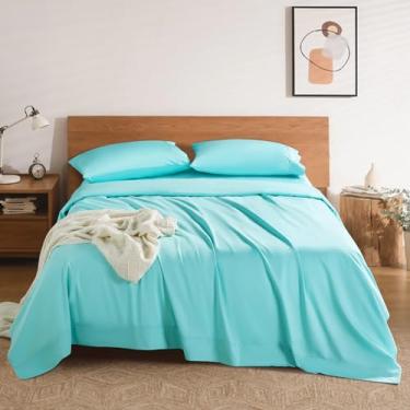 Imagem de REDASW Jogo de cama 100% algodão, 1200 fios, jogo de cama com 4 peças, bolso profundo de 40,6 cm (verde lago, king (padrão dos EUA))