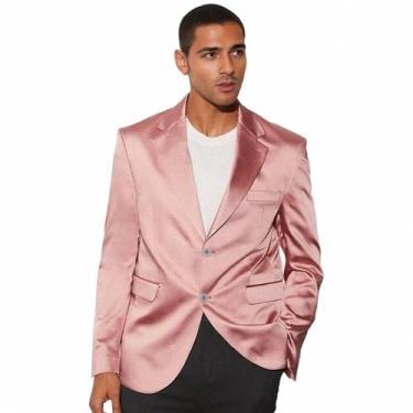Imagem de Netsky Blazer masculino de cetim trespassado para homens, casual, leve, jaqueta de verão, casaco esportivo, rosa, X-Large