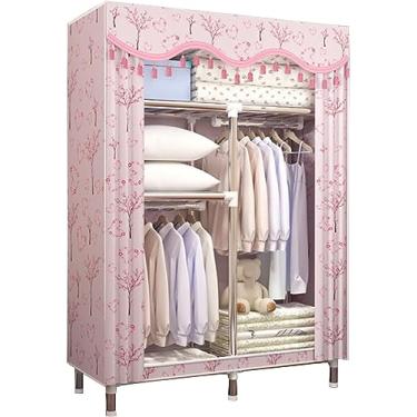 Imagem de Guarda-roupa portátil de lona, ​​organizador de armazenamento de armário de roupas de tecido com trilho suspenso, armário dobrável para quarto, rosa-90x46x170cm, D, 90x46x170cm