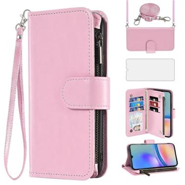 Imagem de Asuwish Capa de celular para Samsung Galaxy A05s/A05 carteira com protetor de tela alça transversal flip zíper suporte para cartão de vidro temperado slot de crédito suporte Ao5s Ao5 A 05s 05 mulheres