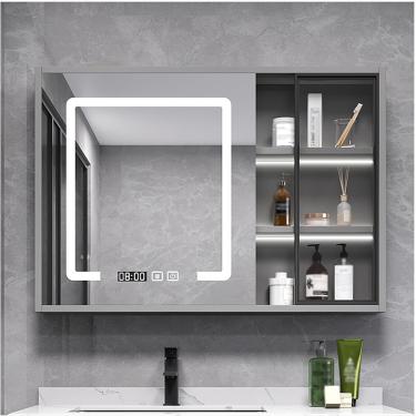 Imagem de Armário de banheiro com espelho iluminado, armários de remédios de parede, com desembaçamento, com grande espaço de armazenamento, adequado para corredores, quartos, cinza, 98 cm
