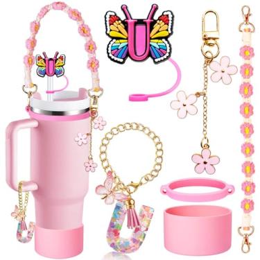 Imagem de Conjunto de acessórios de copo de 6 peças para Stanley 850 g 1,134 g, inclui tampa e bota de capa de canudo de iniciais de silicone, alça de alça de garrafa de água, anel de copo de borracha, pingente