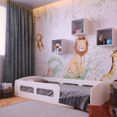 Imagem de Cama Infantil Montessoriana Solteiro com Proteção Lateral Jardim Movelbras - Branco