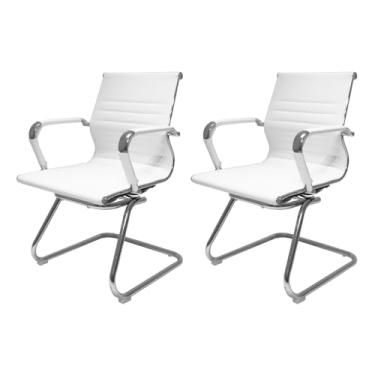 Imagem de Kit 2 Cadeiras De Escritório Base Fixa Charles Eames Eiffel Brancas