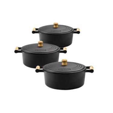 Imagem de Jogo de panela de ferro fundido caçarola 22, 24, 26 tampa de ferro alç