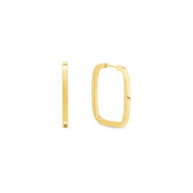 Imagem de Brinco de ouro 18k Argola Quadrada 1CM - Elegancy Joias, Reto