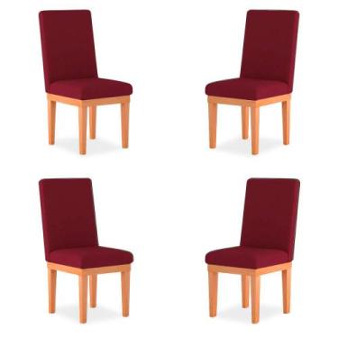 Imagem de Kit 4 Cadeiras Helena p/ Mesa de Jantar Suede, Base Madeira - Pratikza