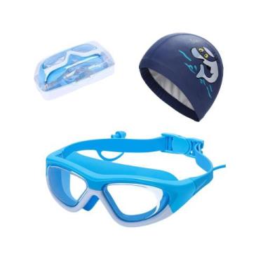 Imagem de Kit Óculos e Touca de Natação Infantil Hero Band Coleção Tibumm, Azul 