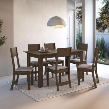 Imagem de Mesa de Jantar 6 Lugares Atlanta Noce/Linho - Indékes, Moderno, Marrom