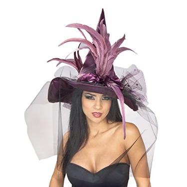 Imagem de Rubies Costume Co. Chapéu de bruxa feminino com penas e véu, Roxa, tamanho nico