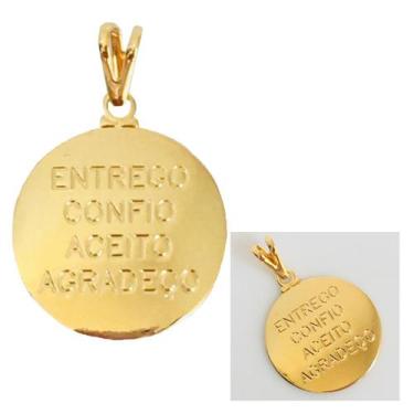 Imagem de Pingente Medalha Entrego Confio Aceito Agradeço Folheada a Ouro 18k Se