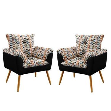 Imagem de Kit 2 Poltronas Decorativas Beta Sued Estampado Laranja com Preto Arad