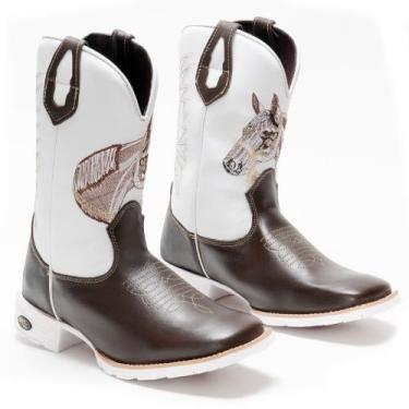 Imagem de Bota texana country bordada sola branca confortável cano longo botina 