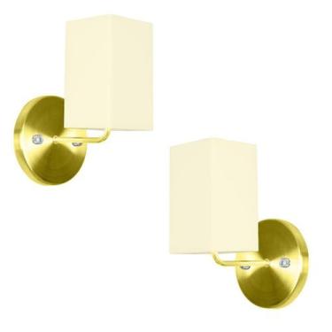 Imagem de Kit 2 Arandela Dourado De Cupula Quadrada Bege - MARRYLUZ