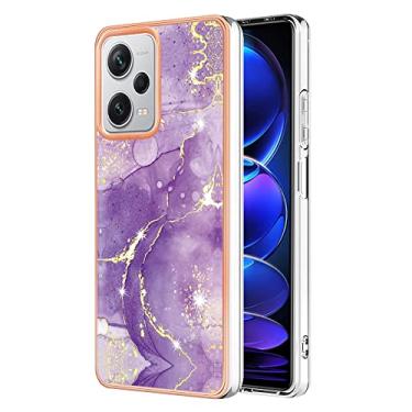 Imagem de Dinglijia Capa para telefone Redmi Note 12 Pro Plus, TPU macio + padrão de mármore IMD design fino proteção de câmera e tela para meninas e mulheres capa para Redmi Note 12 Pro Plus YBBK roxo B