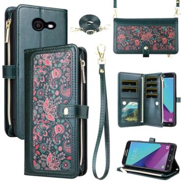 Imagem de Dswteny Capa carteira floral para Samsung Galaxy J7 Prime 2017 J 7 Skypro Sky Pro J7V V S727VL com alça de pulso, suporte para cartão de crédito, capa para celular para Halo 7J Perx J7prime verde