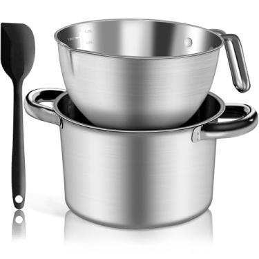 Imagem de Marsheepy Conjunto de panela de caldeira dupla, tigela de mistura de 2000 ml/1,8 litros para derretimento de chocolate, 2800 ml/2,54 QT 304 panela de aço inoxidável com espátula de silicone para derreter chocolate, doces, velas, sabão, cera