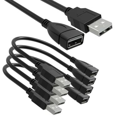 Imagem de SaiTech IT Pacote com 4 (15 cm - 6 polegadas) Cabo adaptador de plugue/soquete de extensão ajustável USB 2.0 macho para fêmea - Cabo de extensão USB 2.0 mais curto do mundo