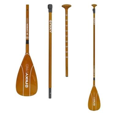 Imagem de NIXY Pá de SUP de fibra de carbono completa – 3 peças Pro Paddle ajustável com borda de lâmina ABS para prancha de stand up paddle – Raquete flutuante durável e leve (amarelo, grande - lâmina de 606