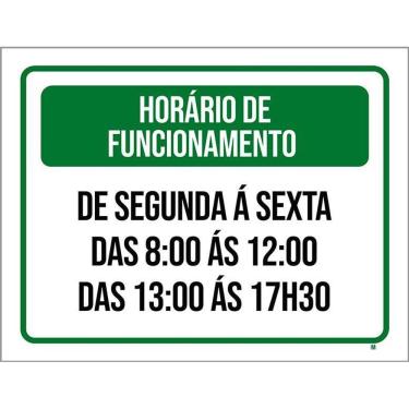 Imagem de Placa Sinalização - Verde Horário Funcionamento 36X46