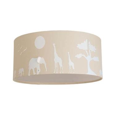 Imagem de Luminária Plafon Safari Savana Cúpula Tecido Cáqui 30X15Cm - Tom luz, 