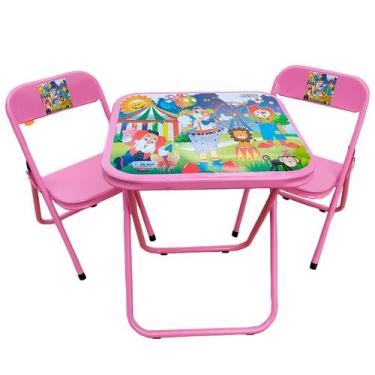 Imagem de Conjunto Mesa Infantil 2 Cadeira até 40 kg Mesinha Rosa Azul Branco Pr