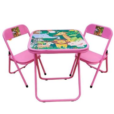 Imagem de Conjunto Mesa Infantil 2 Cadeira até 40 kg Mesinha Rosa Azul Branco Pr