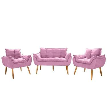 Imagem de Kit Namoradeira Opala + 2 Poltronas Suede Porto Decor, Rosa