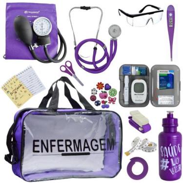 Imagem de Kit Enfermagem Transparente Medidor Glicose Aparelho Pressao Estetoscó