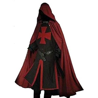 Imagem de ARTIZANSTORE Sobretudo e manto medieval Cavaleiro Templário Cruzado Reconstituição LARP preto, vermelho, Vermelho e preto., adult