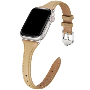 Imagem de WFEAGL Pulseira feminina de couro para Apple Watch Ultra, SE SE2 e séries 9, 8, 7, 6, 5, 4, 3, 2 e 1 de 38 mm, 40 mm e 41 mm (Camel/Starlight)